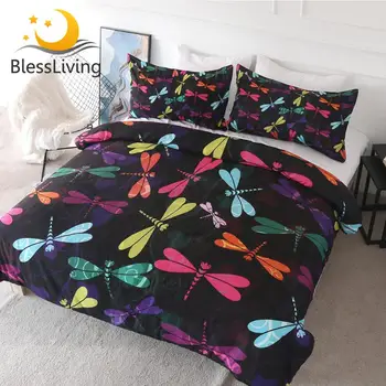 BlessLiving Dragonfly Bedding Set Colorful Insect Quilt Cover Flowers Ethnic Bed Set Nature Classic Bedspreads Trendy Beddengoed 1