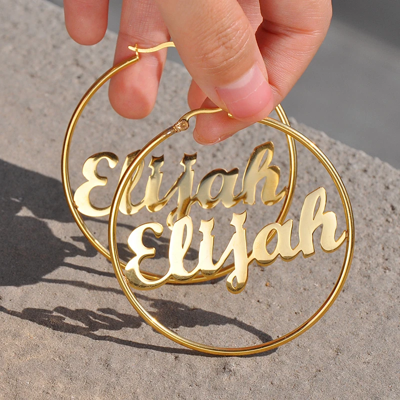 Новинка 2019 модные висячие серьги с именем на заказ для женщин большие круглые из