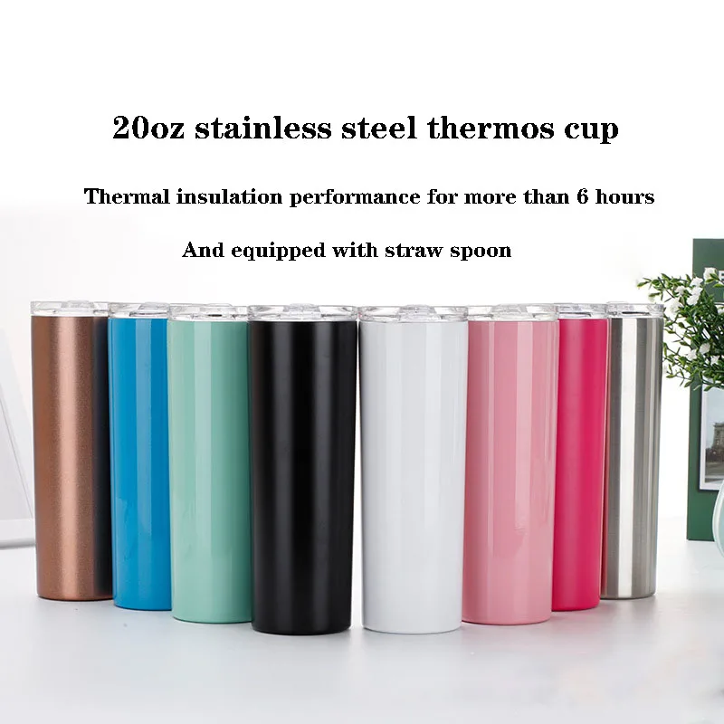 

20oz Stainless Steel Skinny Tumbler With Lid Straw Coffee Cup Wine Tumblers Beer Thermos Mug Vacuum Insulated Cup Water Bottle