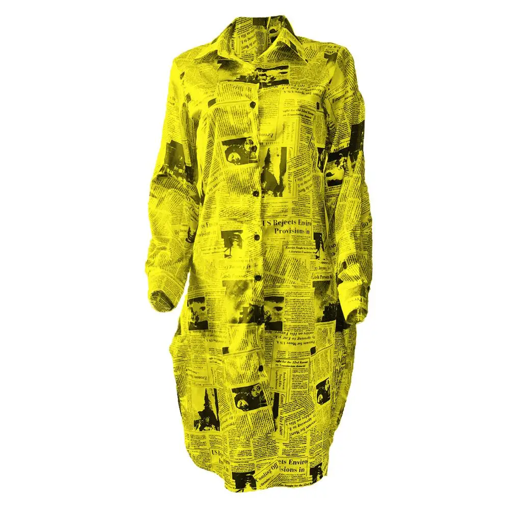 Женские осенне-зимние свободные длинные рубашки с длинными рукавами и принтом