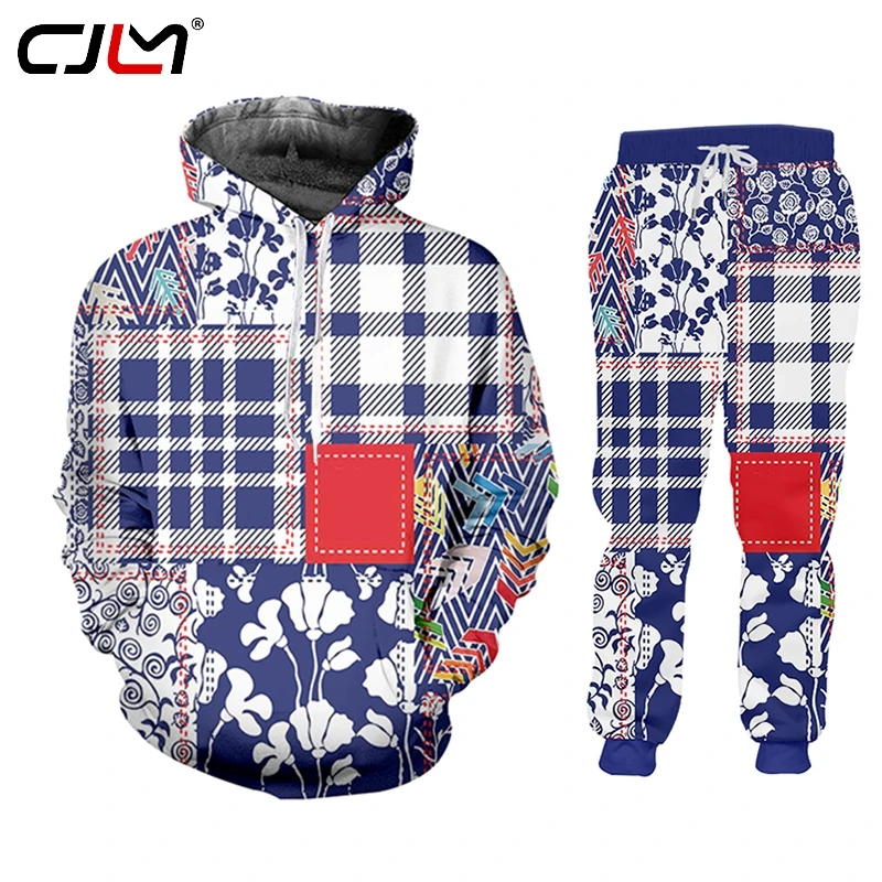 CJLM 3D одежда для полных в шахматном порядке сшивание спортивный костюм человек
