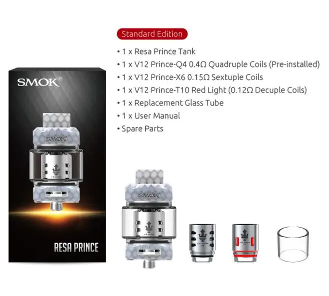 White SMOK Resa Prince Tank 7,5 мл электронная сигарета испаритель распылитель с V12 принц ядро сопротивление катушки VS TFV16 - Цвет: White