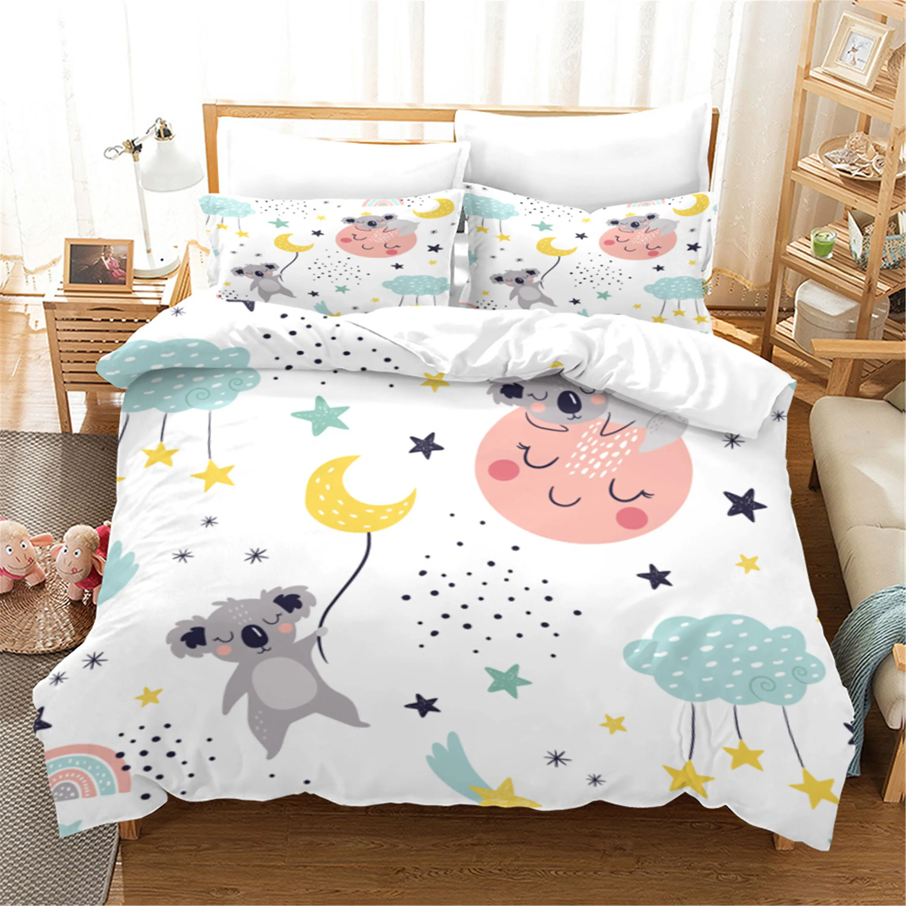 

Koala Cartoon Bedding Sets 2/3 Pcs For Kids Bedclothes Cute Comforter Bedroom Animals Quilt CoverDuvet Cover Sets