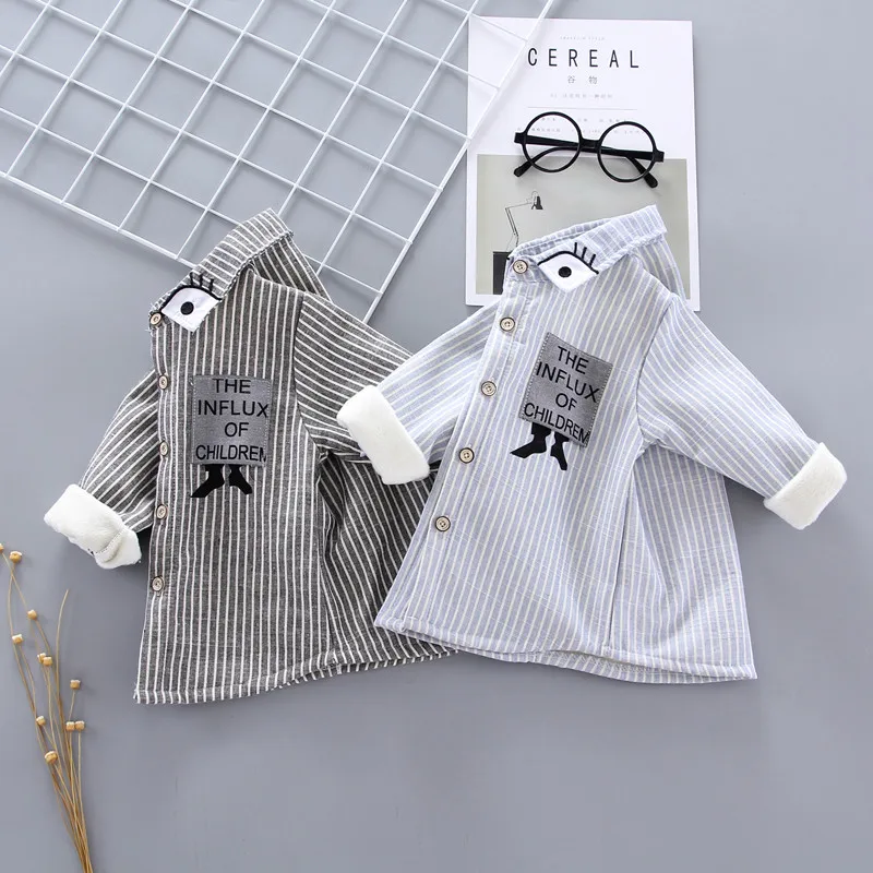 Теплые плотные детские рубашки осенне зимняя клетчатая рубашка с мехом внутри От