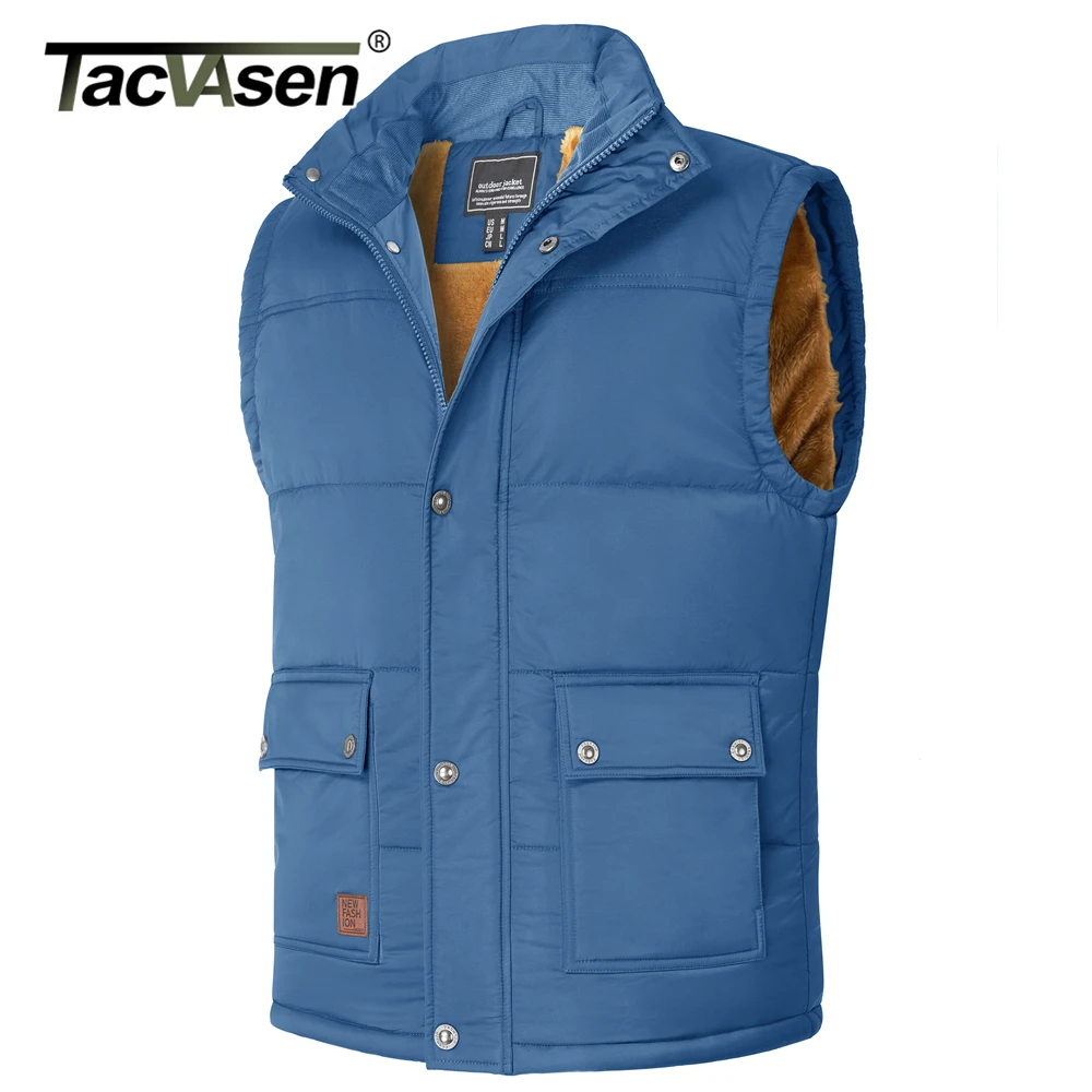 

TACVASEN Fleece Windproof Winter Gilet Mens Cargo Work Vest Jackets Full Zip Fur Waistcoats Body Warmer Sleeveless Coats Outwear