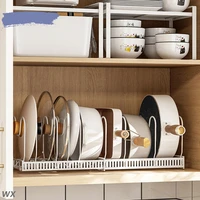 kitchen retractable pot storage rack pot lid cabinet drawer storage rack household sink pot lid rack shelf