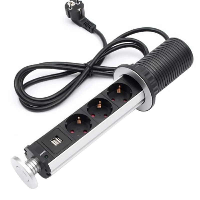 Потяните всплывающие 3 розетки 2 USB порта зарядки настольного кухонного стола выдвижные розетки подвесные потолочные столешницы разъем PLD