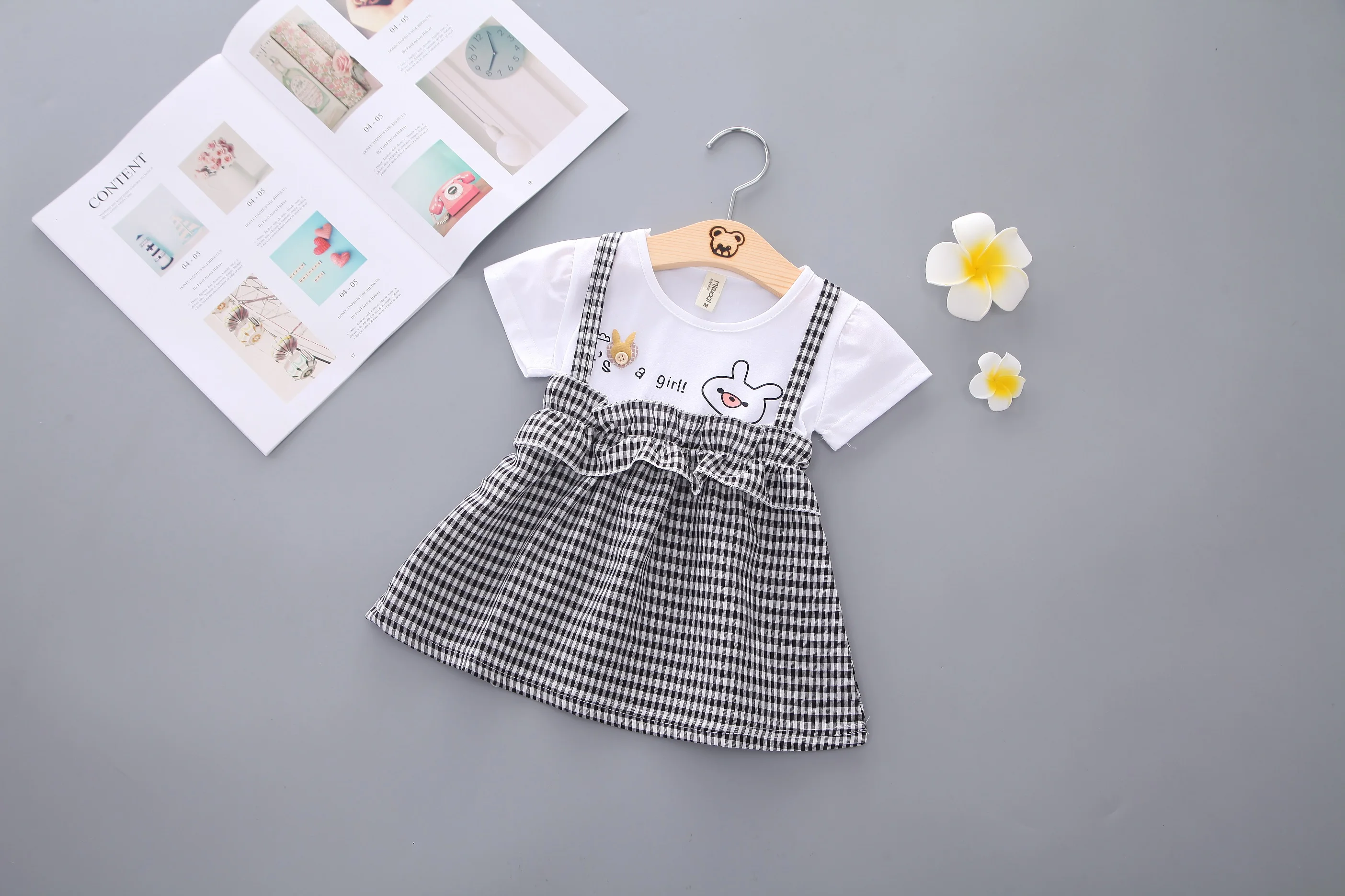 2019 хит продаж милая клетчатая детская одежда с круглым вырезом и рисунком из