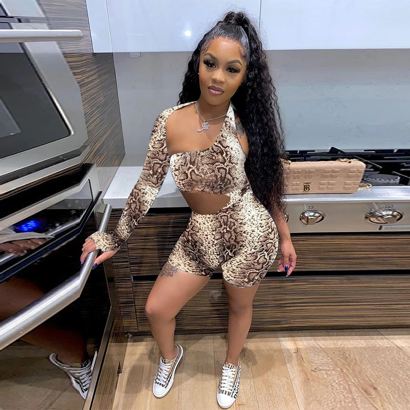

Sexy Leopard Bodycon Playsuit Hollow Out Shoulder Summer Outfits for Women Y2k Clothes One Piece Clubwear Short Rompers