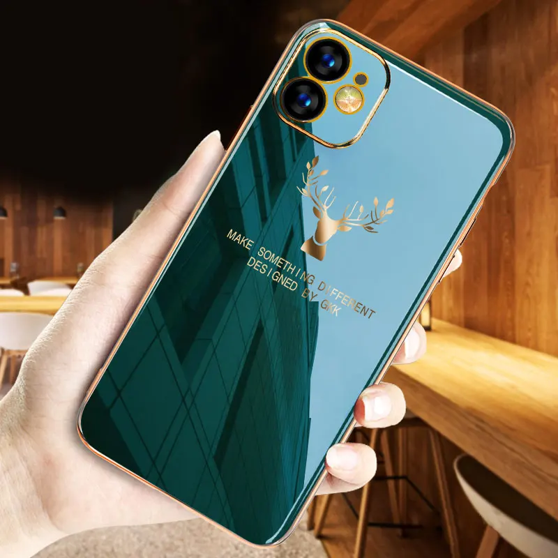 boucho electroplated case for iphone 12 mini 11 pro max xs xr x 7 8 6 6s plus se luxury plain color deer pattern soft tpu cover free global shipping
