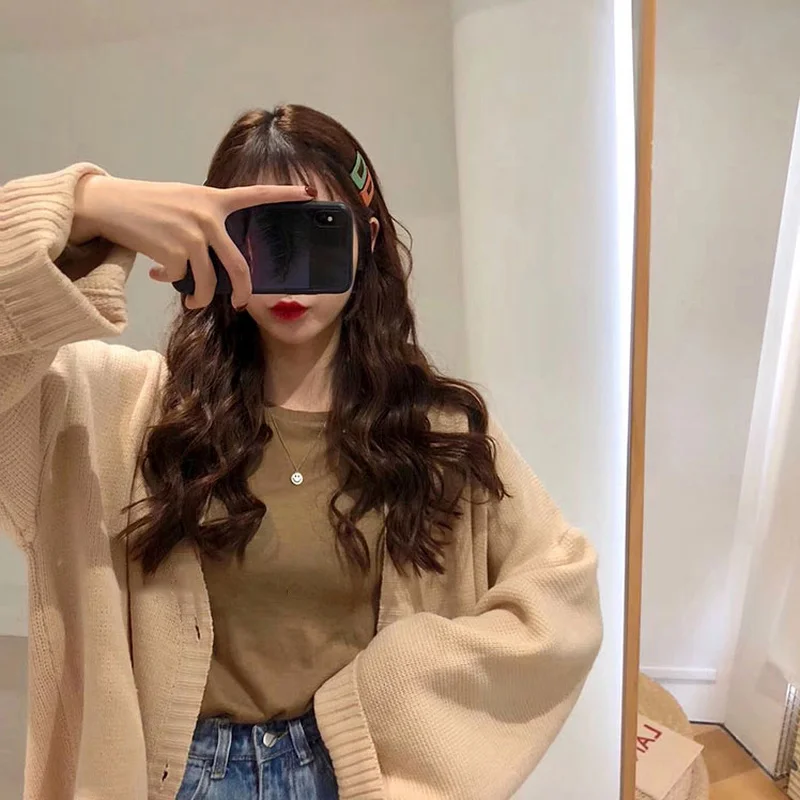 

Cardigan Women Solid Simple Preppy Korean Style Harajuku Single Breasted Girl Minimalist Chic Newest Cozy Baggy Spring Knitwear