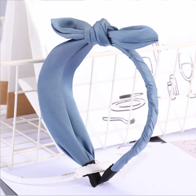 Sky blue Атласные головные ободки повязки для женщин ободок аксессуары для волос для девочек ободок для волос кошачьи уши корейский стиль мода Hiar Луки Головные уборы VERVAE - Color: Sky blue