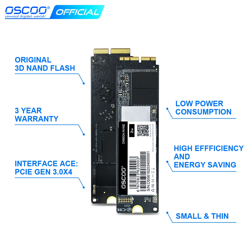 Твердотельный накопитель OSCOO M2 NVMe M.2 256 ГБ 512 ТБ PCIe SSD для Mac/MacBook Air/Macbook Pro