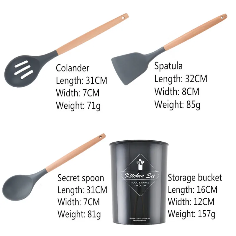 

Food Grade Silicone Kitchenware Household Wooden Beech Handle Cooking Utensils Baking Tools Non-stick Spatula Kitchen Accessorie