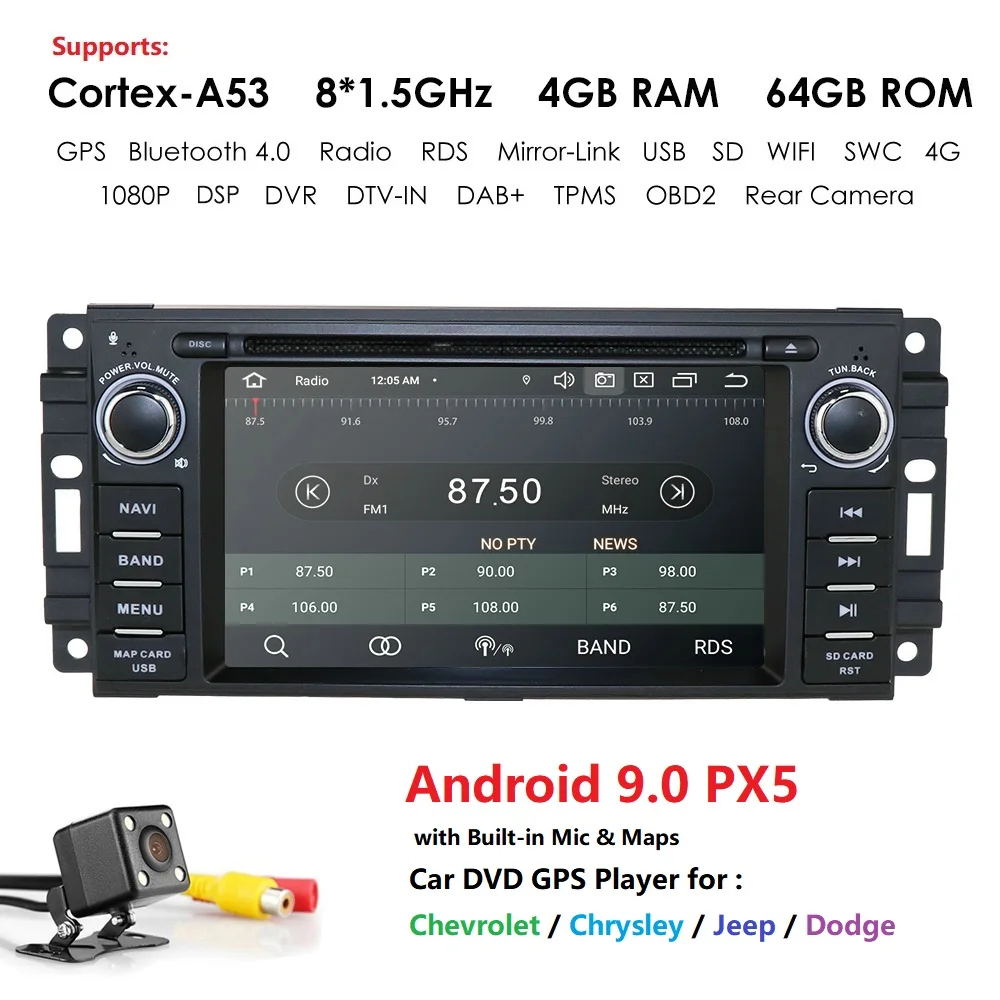 Автомобильный DVD gps Navi Радио стерео для Dodge ram Chrysler 300C/Jeep Grand Cherokee Android 9 4G 64G PX5