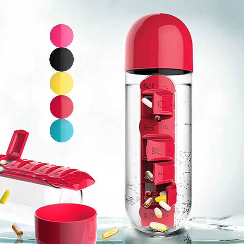 Распродажа контейнер для таблеток 2 в 1 органайзер лекарств с бутылкой питья