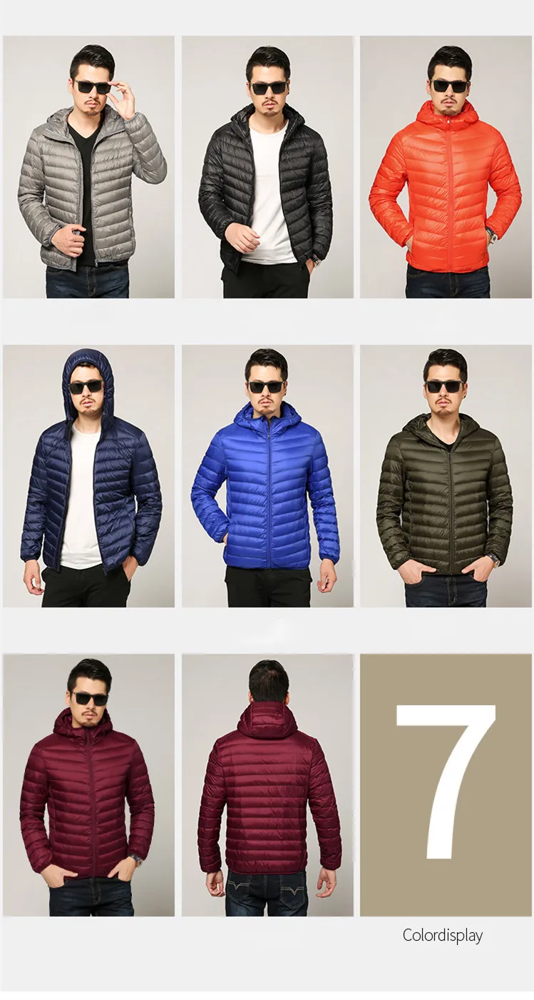 Multi-color Winter Fashion Brand Ultralight Duck Down Jacket Men Hooded Streetwear Light Feather Waterproof Warm Coat 4XL
