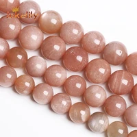 natural sunstone beads orange moonstone round loose stone beads for jewelry making diy bracelets accessories 4 6 8 10 12mm 15