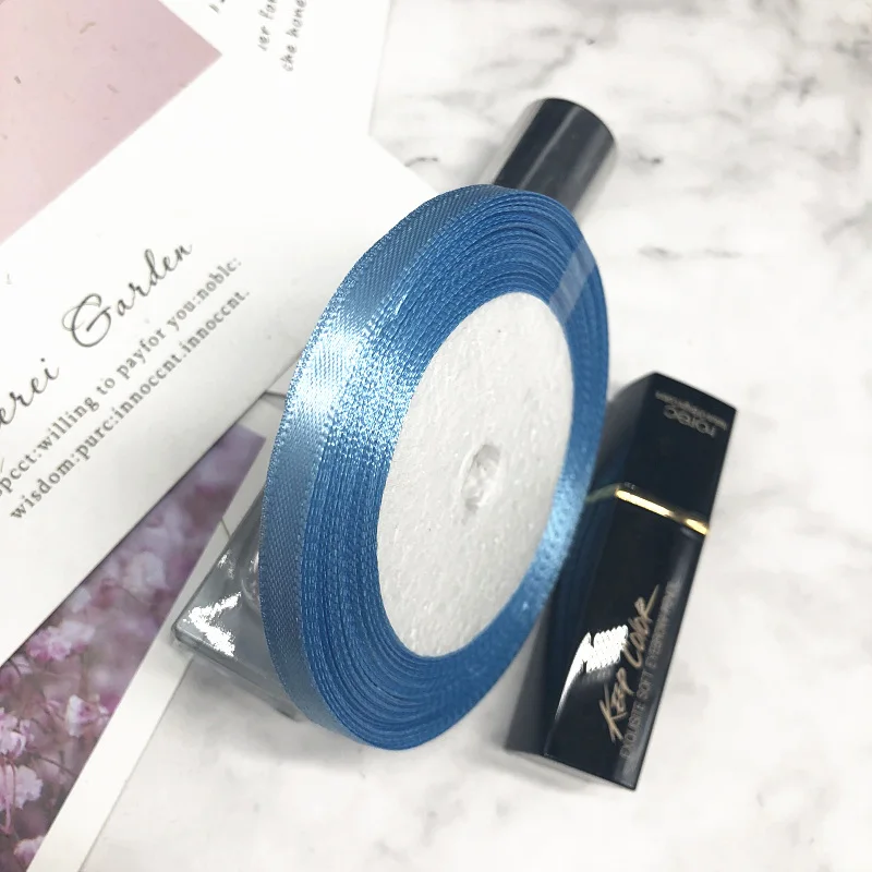 Sky blue HINDJEF 6 мм 25 ярдов Розовый Шелковый Атласный органза полиэстер лента для шитья Свадебная вечеринка ручной работы украшения тесьма подарочная упаковка - Цвет: Sky blue
