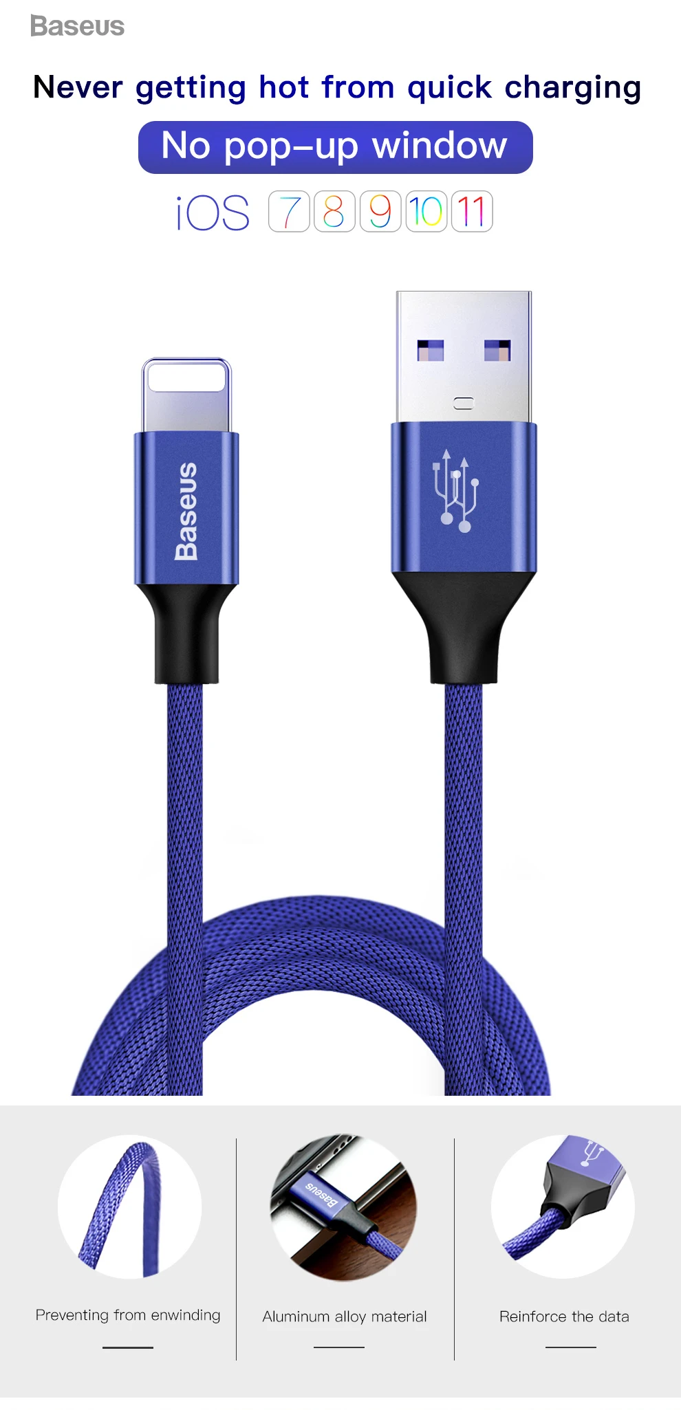 Baseus usb-кабель для iPhone X, 8, 7 Plus, кабель для быстрой зарядки, usb-кабель для мобильного телефона, кабель для передачи данных для iPhone 5, 6, 6 S, iPad, usb-кабель для зарядки