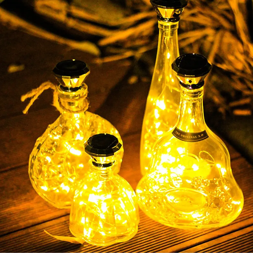 

Декор для бара, вечеринки, на солнечной батарее, медная проволока, строка, искусственный ночник, лампа для винной бутылки, в форме алмаза