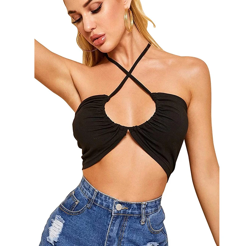 Женский пикантный топ на бретелях с перекрестными лямками без рукавов шнуровке
