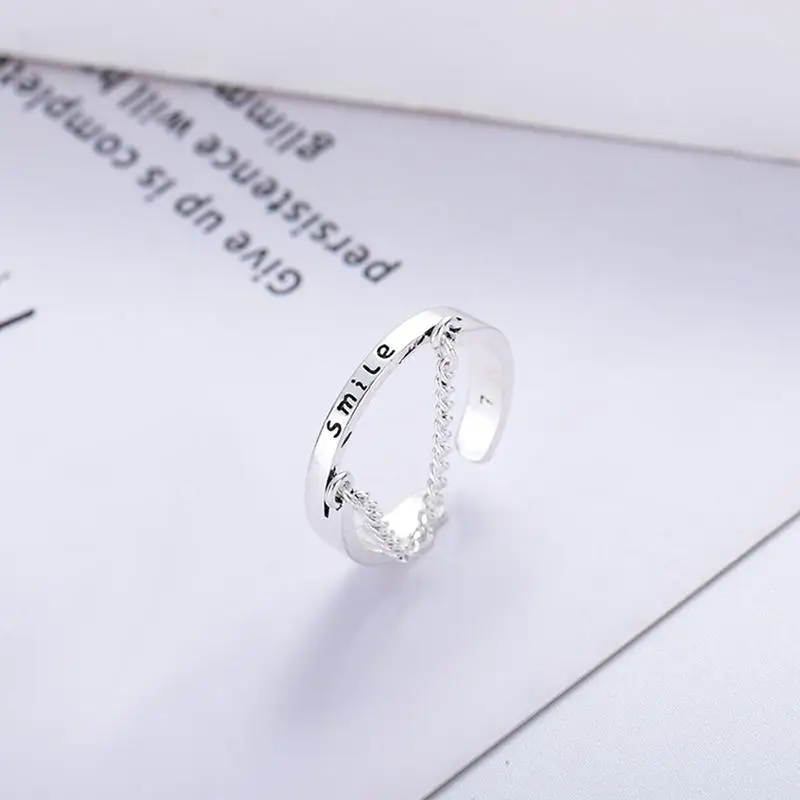 

Vintage Geometric Rings for Women Gift 2020 Trend Hip Hop Punk Copper Smile Rings Wide Chain Resizable Simple