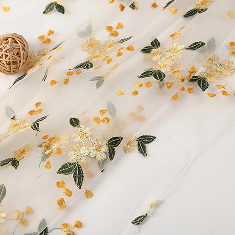 

Thin Yellow Net Polyester Embroidery Lace Fabric for Sewing Clothes by the Meter