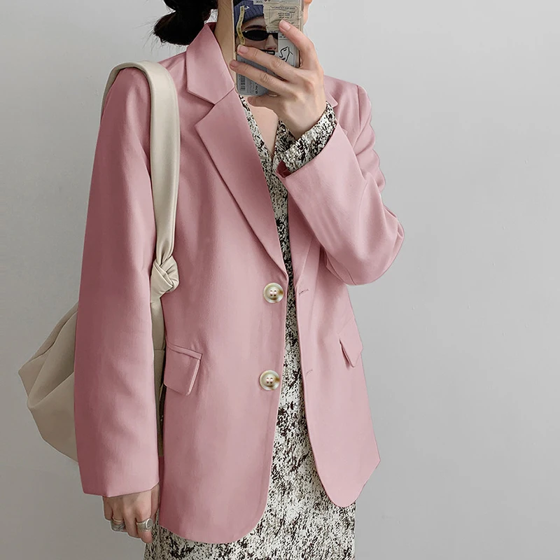 Корейский стиль свободный Блейзер Пальто для женщин розовый лето осень 2023 BF