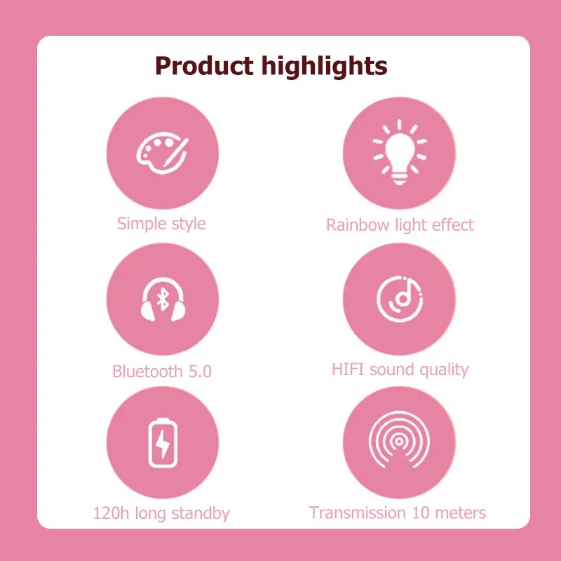 

Wireless Bluetooth 5.0 Headphone Colorful Light Mic Stereo Bass Music RGB Cute Cat Headset With Charging Cable For Tablet PC