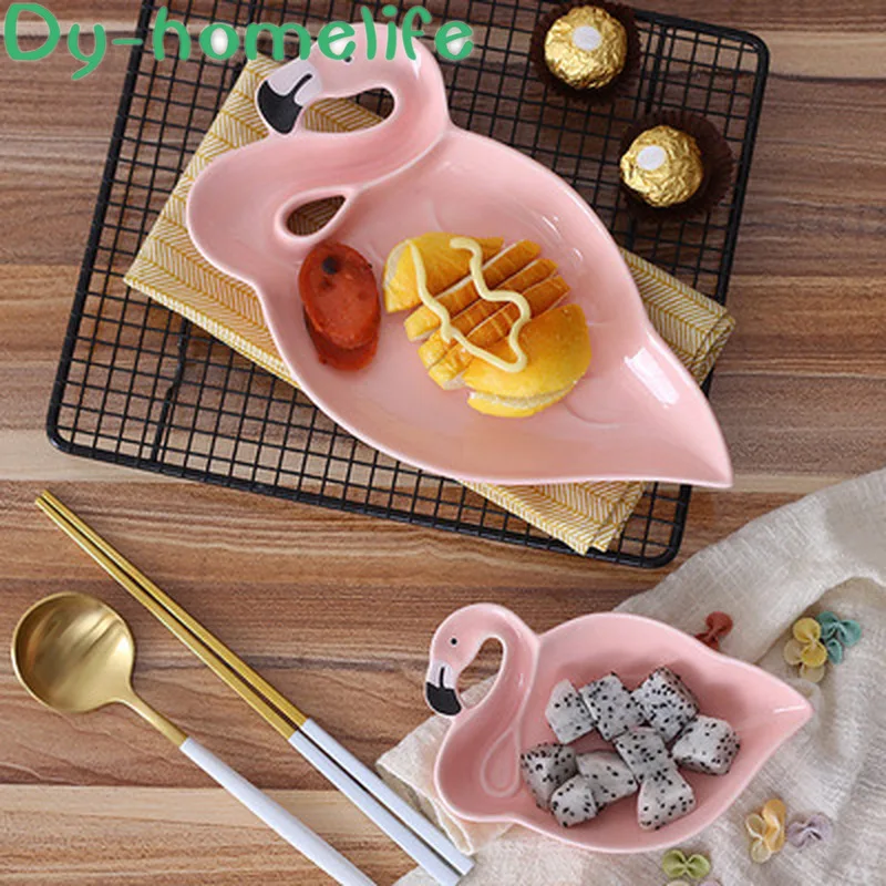 Ins керамическая тарелка розового цвета в форме фламинго скандинавские товары для