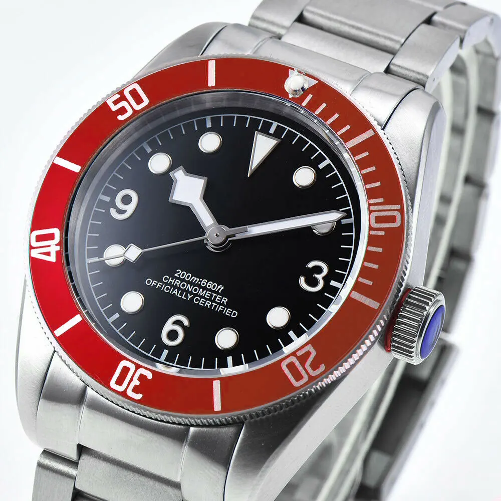 

41MM Sterile Dial Mens Watch Red Bezel Miyota8215 Mechanical Sapphire Glass Luminou Waterproof Automatic Wristwatch