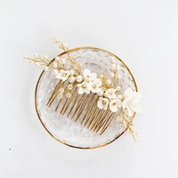 floralbride handmade wired alloy ceram flower pearl bridal hair comb wedding headdress hair accessoriesbridesmaids women jewelry