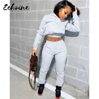 Женский комплект из двух предметов, наряд с капюшоном, толстовка, спортивный костюм, теплый спортивный короткий топ с капюшоном и длинными рукавами и спортивные штаны