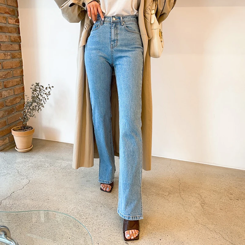

Chic Casual High Waist Pockets Women Straight Jeans Trousers Streetwear Split Long Denim Pants Femme 2022 Spring New WJ359