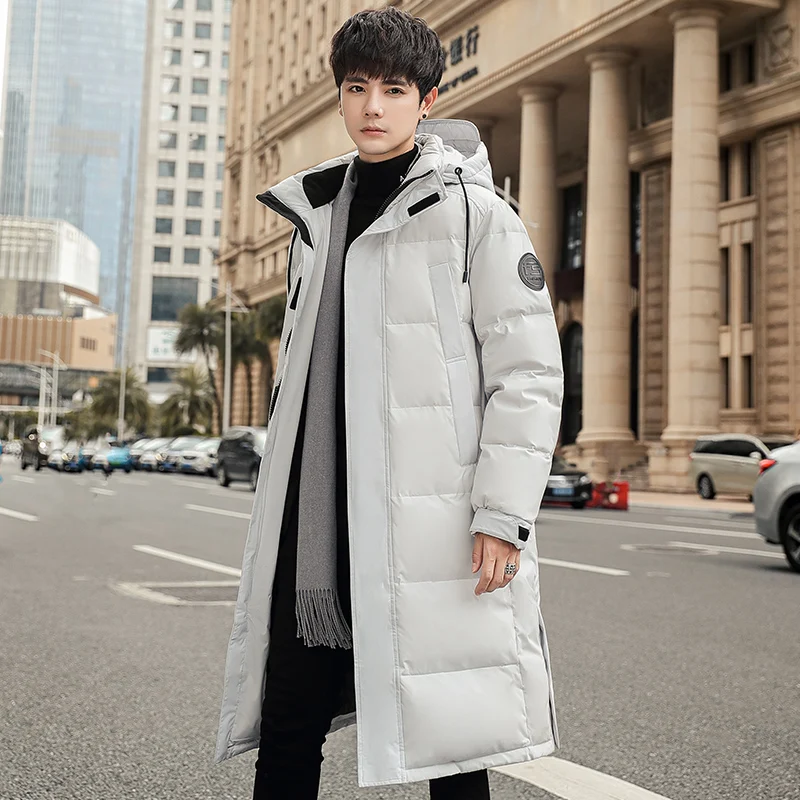 Men's new 2021 plush and thick casual fashion long white duck down down jacket windproof and snow proof travel brand warm coat