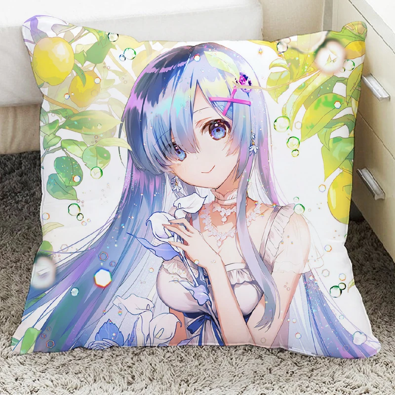 

Anime Re:Life in a different world from zero Rem Ram Throw Pillow Cosplay Student Short Plush Cartoon Sofa Cushion Gifts 45*45cm