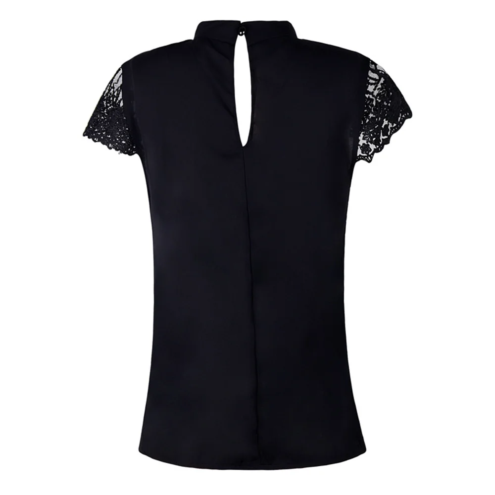 

Women T Shirt Sexy Hollow Chiffon Lace New Summer Solid Color Short Sleeve Products O Neck Wild Street Hipster Loose Ladies Top