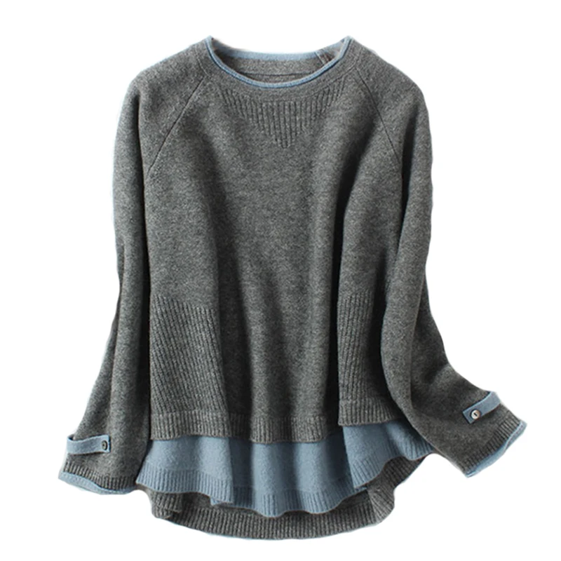Двойной кашемировый свитер Женский пуловер с круглым вырезом новый корейский