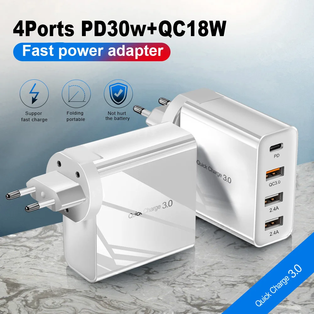 Зарядное устройство сетевое с USB-портами и поддержкой быстрой зарядки 30 Вт |