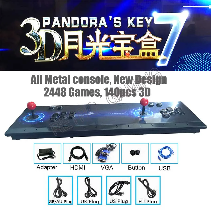 

Домашний ТВ Аркада видео игровая консоль Pandora ключ 2448 в 1 Функция сохранения нулевой задержки 8 кнопок Джойстик контроллер 140 шт 3D игры