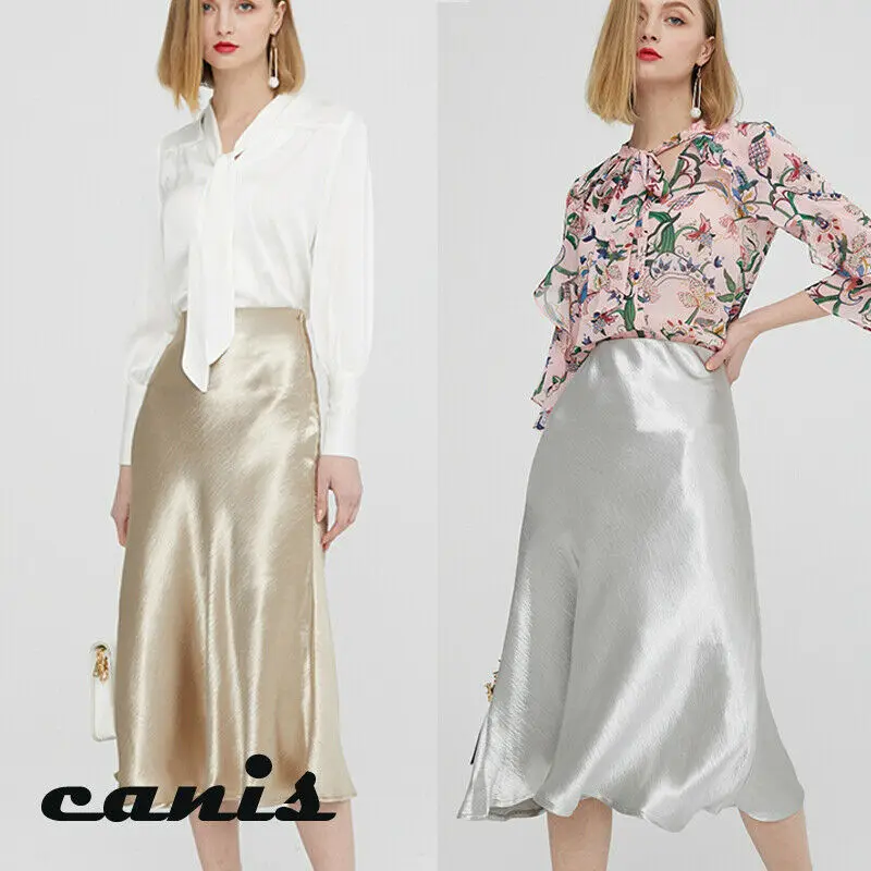 Женская атласная шелковая юбка новинка соблазнительные однотонные Юбки миди