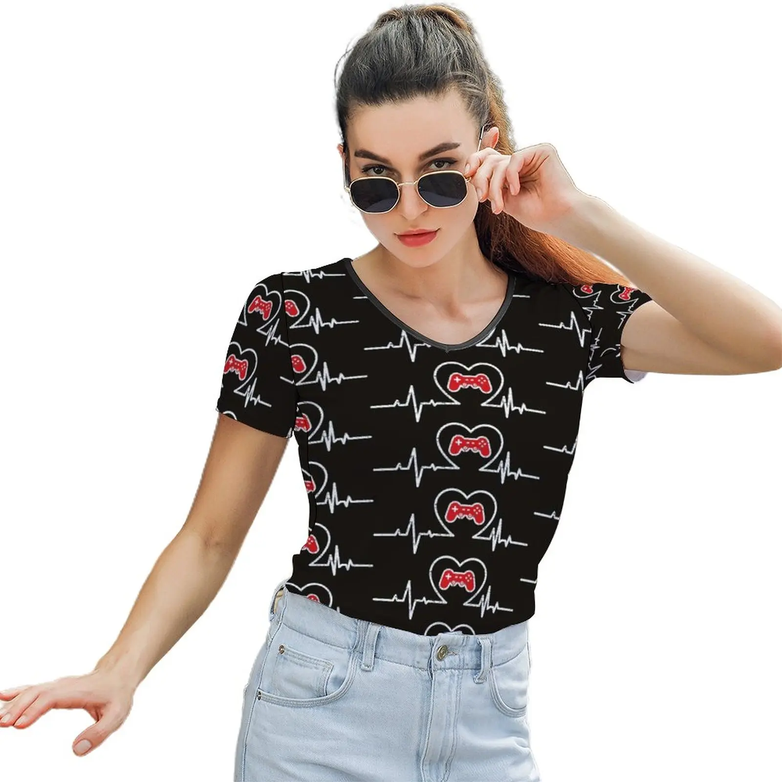 

"Кардиограмма сердца", Футболка с коротким рукавом, женская футболка Street Стиль новый модный топ с о-образной шеей, Графический Футболка из по...