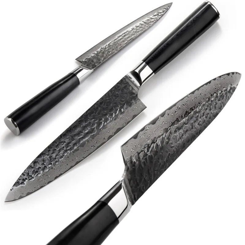 

8 Inch Damascus Chef Knife 67 Layers AUS10 Japanese Damascus Steel Hammered Finish Professional Kitchen Knives New Grandsharp
