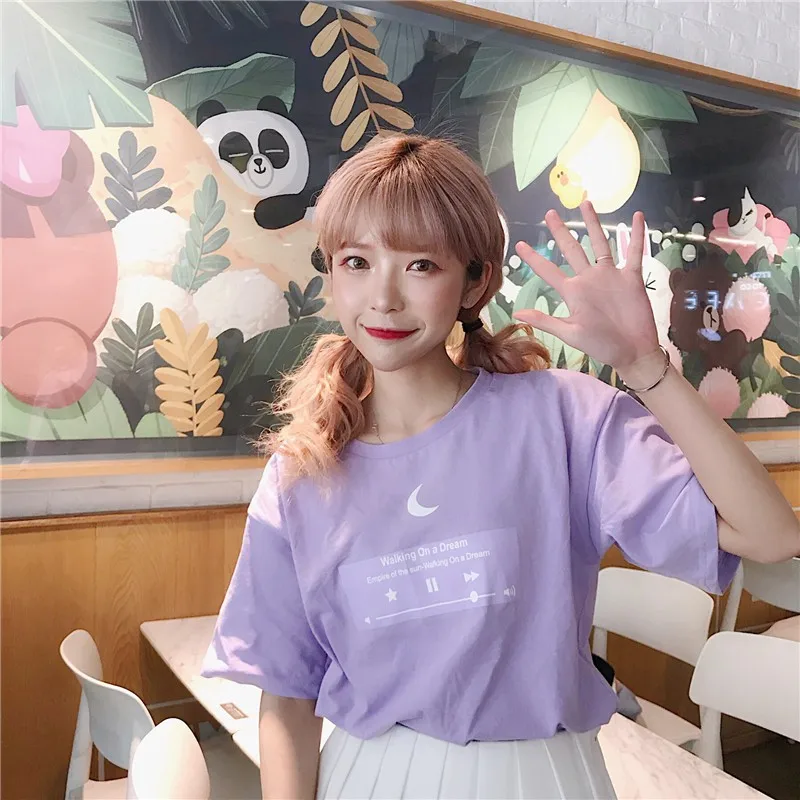 Zi Футболка для девочек в студенческом стиле, Корея, Dongdaemun, женская, фиолетовая, странная, для девочек, сетчатая, красная, с такой же рубашкой, свободная футболка с короткими рукавами - Цвет: Zi