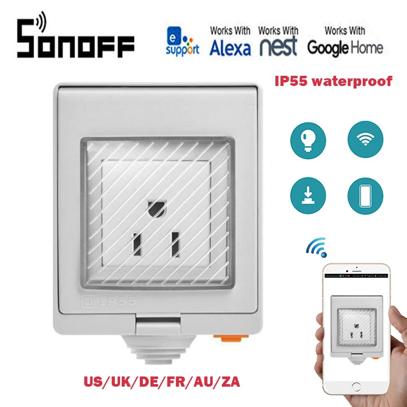 SONOFF S55 Wi-Fi умная розетка IP55 водонепроницаемая для использования на открытом воздухе работа с Amazon Alexa Google home IFTTT дистанционное управление по ewelink