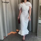 Женское вечернее платье-Русалка Verngo, белое вечерние легающее платье на бретельках, с рукавами, длиной до щиколотки, для выпускного вечера