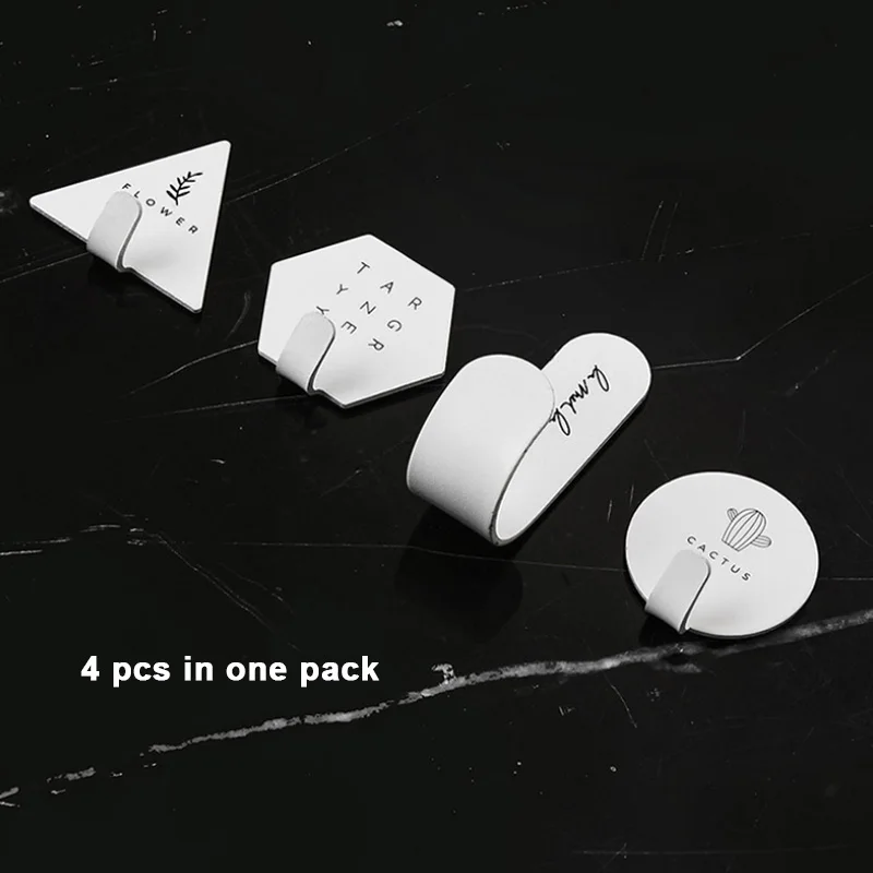 White 4pcs 4/8pcs Minimalist Home Decoration Retro Hanger Decorative Adhesive Wall Hook Wall Coat Key Holder Rack Housekeeper Hanging Hooks - Color: White 4pcs