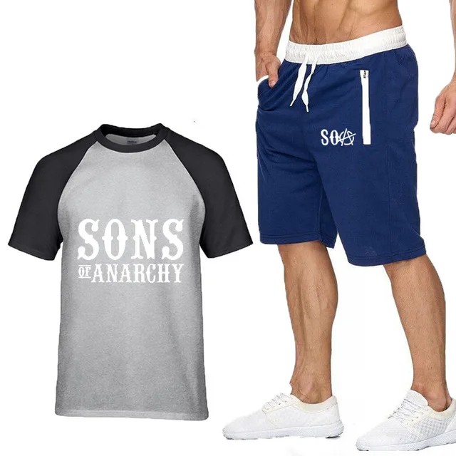 Summer Men's Suit SOA Sons of anarchy the child SONS Printed High Quality Fashion casual male T-Shirt+Pants 2Pcs F | Автомобили и