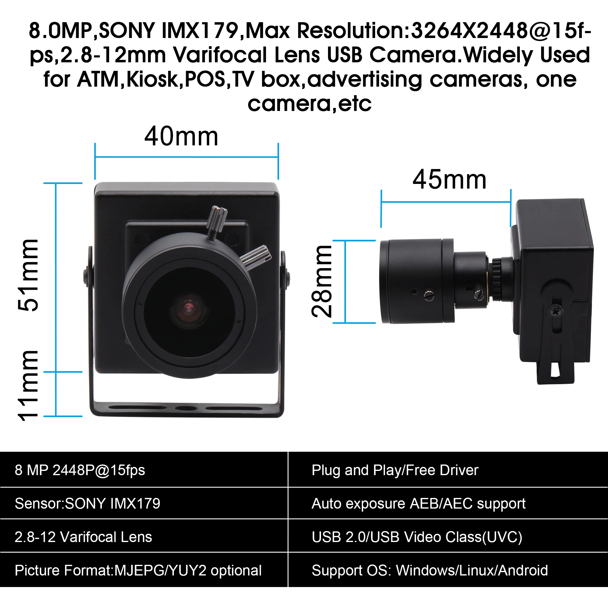8 Мп SONY IMX179 MINI HD Android/Linux/Windows 2 12 мм варифокальный ручной зум объектив промышленная